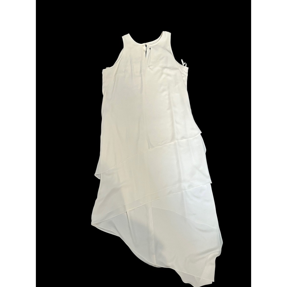 White House Black Market White Asymmetrical Tiered Midi Dress Sz 12 Sleeveless